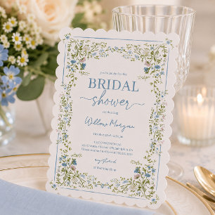 Vintage Botanical Blue Floral Bridal Shower Invite