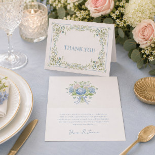 Vintage Botanical Blue Floral Thank You cards