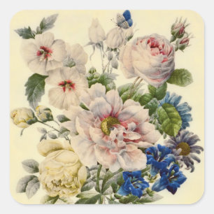 Vintage Botanical Bouquet of Mixed Flowers Square Sticker