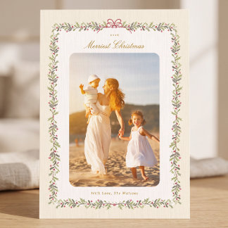 vintage botanical bow 1 photo flat holiday card