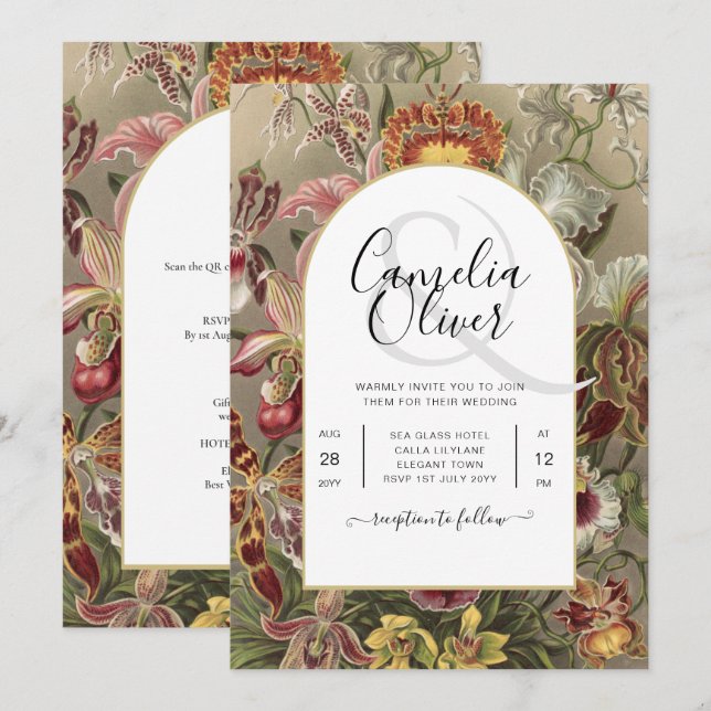 Vintage Botanical Burgundy Floral Wedding Invite (Front/Back)