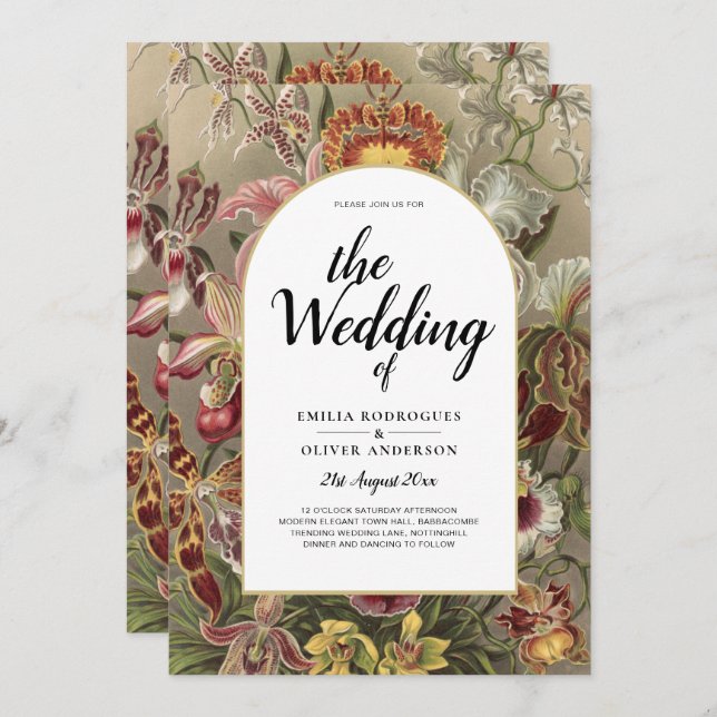 Vintage Botanical Burgundy Floral Wedding Invite (Front/Back)