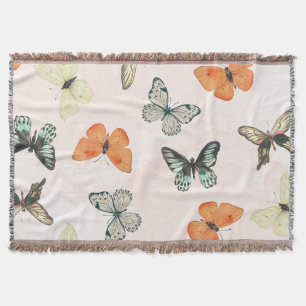 Vintage Botanical Butterfly Fringe Throw Blanket