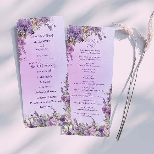 Vintage Botanical Butterfly Lavender Wedding Program (Creator Uploaded)