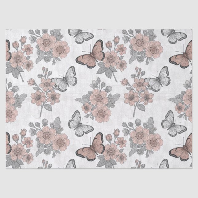 Vintage Botanical Butterfly Toile Pattern (1) Tissue Paper (Front)
