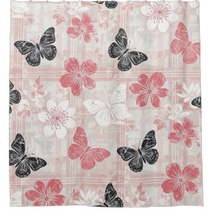 Vintage Botanical Butterfly Toile Pattern (3) Shower Curtain