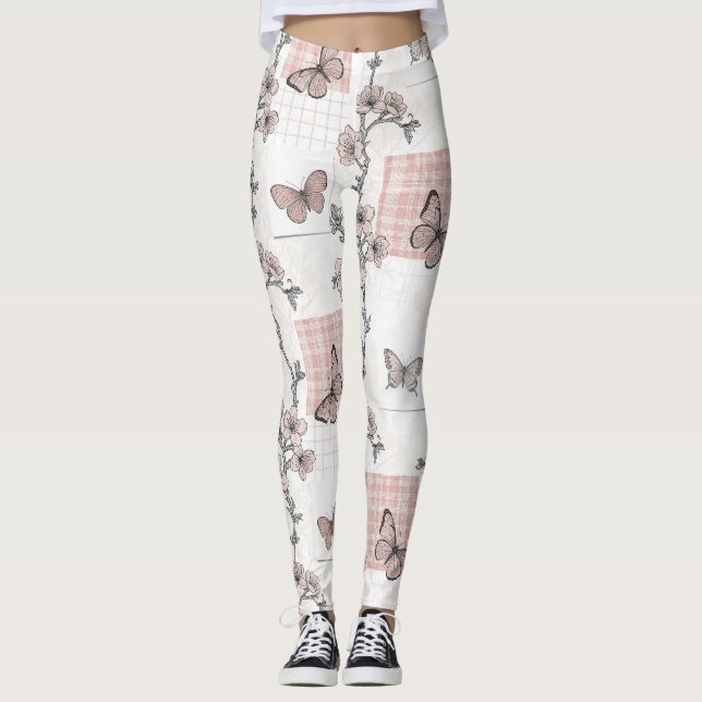 Vintage Botanical Butterfly Toile Pattern (4) Leggings (Front)
