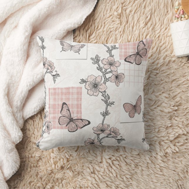 Vintage Botanical Butterfly Toile Pattern (5) Cushion (Blanket)