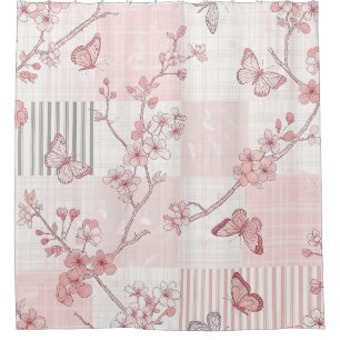 Vintage Botanical Butterfly Toile Pattern (7) Shower Curtain