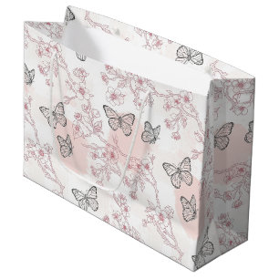 Vintage Botanical Butterfly Toile Pattern (8) Large Gift Bag
