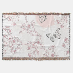 Vintage Botanical Butterfly Toile Pattern (8) Throw Blanket