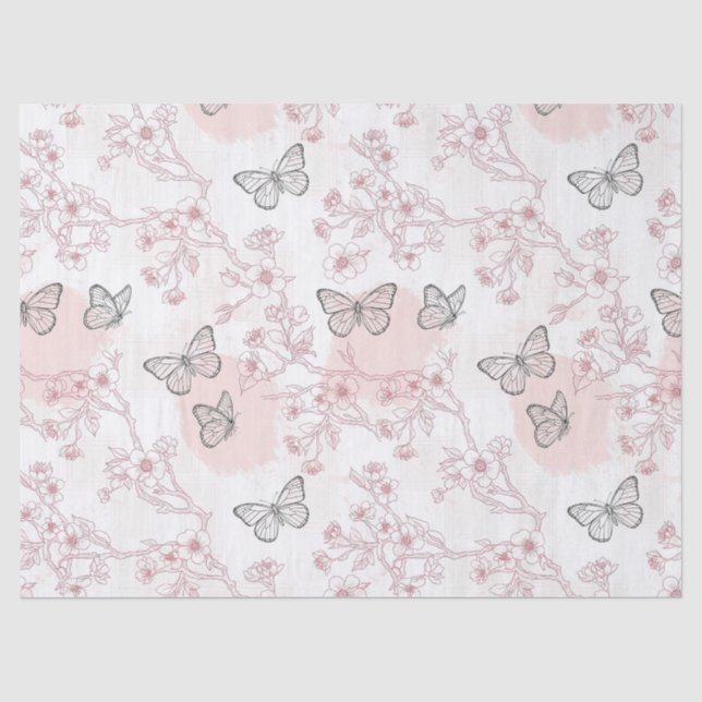 Vintage Botanical Butterfly Toile Pattern (8) Tissue Paper (Front)
