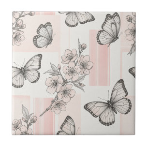 Vintage Botanical Butterfly Toile Pattern (9) Ceramic Tile