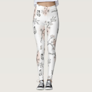 Vintage Botanical Butterfly Toile Pattern (9) Leggings