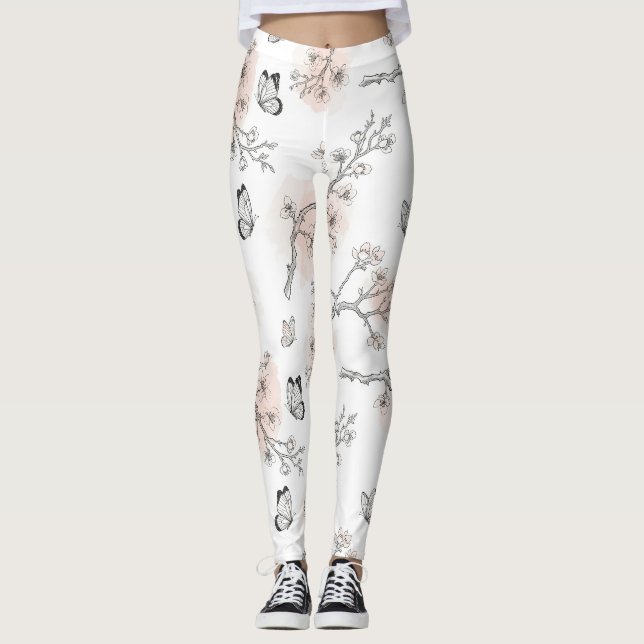 Vintage Botanical Butterfly Toile Pattern (9) Leggings (Front)