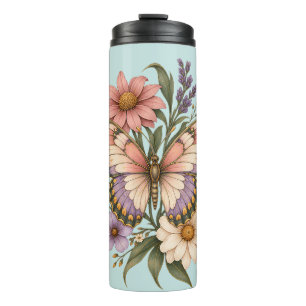 Vintage Botanical Butterfly & Wildflowers Thermal  Tumbler