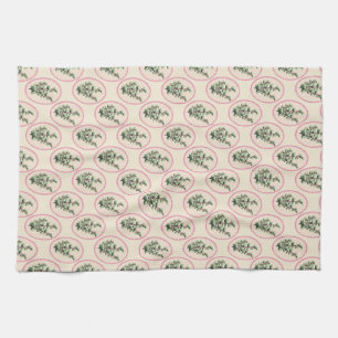 Vintage Botanical Cameo Floral Tea Towel Elegant C