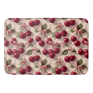 Vintage Botanical Cherry and Ribbon Pattern Bath Mat
