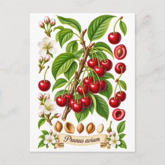 Vintage Botanical Cherry Illustration Postcard