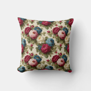 Vintage Botanical Chic Rustic Roses Decorative  Cushion