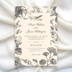 Vintage Botanical Chinoiserie floral wedding Invitation