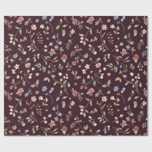 Vintage Botanical Christmas Floral Burgundy Wrapping Paper