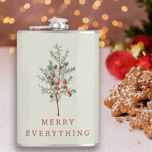 Vintage Botanical Christmas Greenery Hip Flask