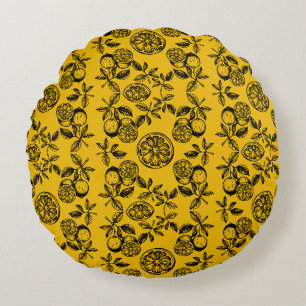 Vintage Botanical Citrus Fruit Print Round Cushion