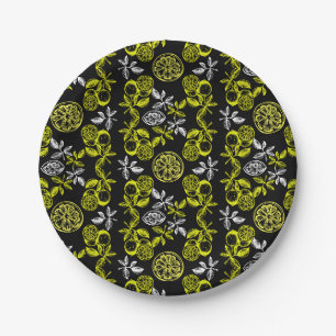 Vintage Botanical Citrus Lemon Print Paper Plate