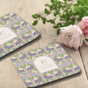 Vintage Botanical Coaster Set with Monogram