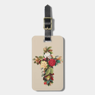 Vintage Botanical Cross of Roses Religious Art Luggage Tag