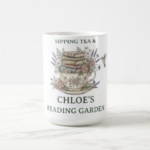 Vintage Botanical Custom Name Teacup Bookworm Mug