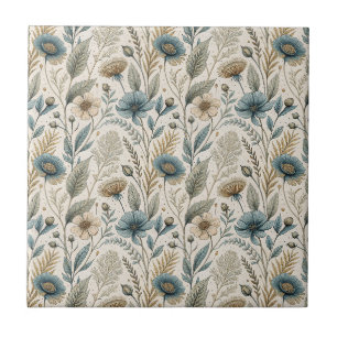 Vintage Botanical Daisy & Wildflower Floral Design Ceramic Tile