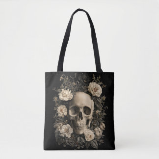 Vintage Botanical Design Of A Human Skull Tote Bag