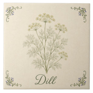 Vintage Botanical Dill Kitchen Herb Garden Ceramic Tile