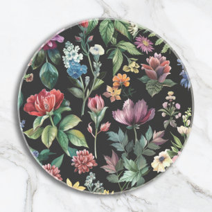 Vintage Botanical Elegance Black Coaster