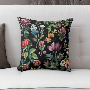 Vintage Botanical Elegance Black Cushion