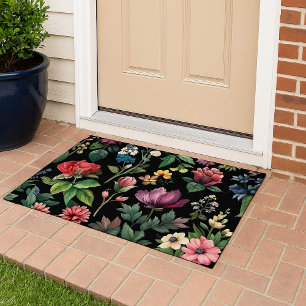 Vintage Botanical Elegance Black Doormat