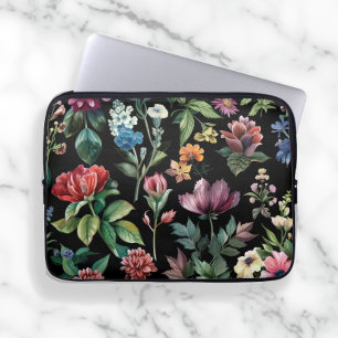 Vintage Botanical Elegance Black Laptop Sleeve
