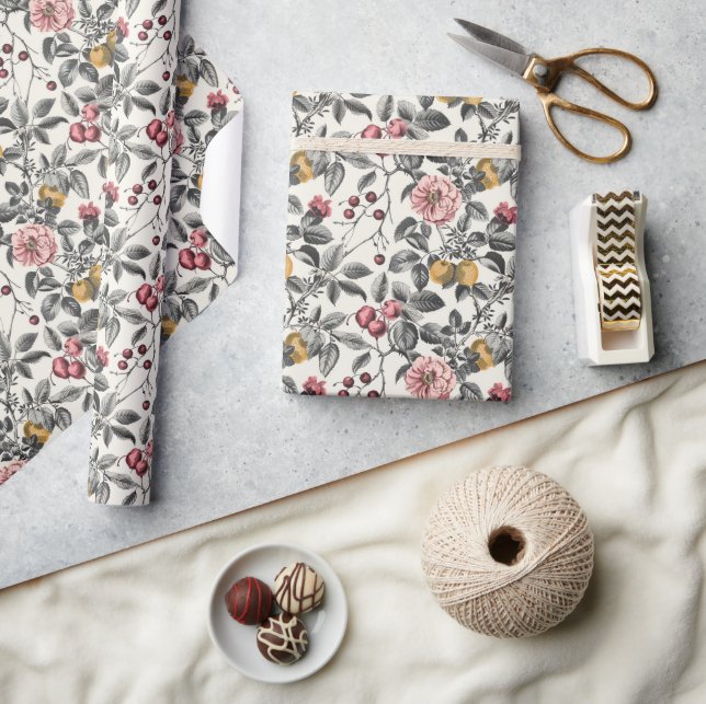 Vintage Botanical Engraving Pattern – Romantic Wrapping Paper (Crafts)