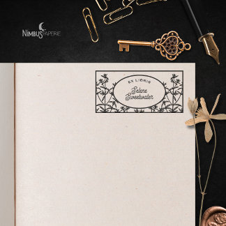 Vintage Botanical Ex Libris Bookplate Rubber Stamp