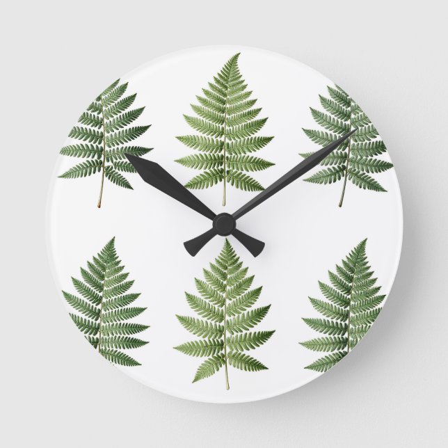 Vintage Botanical Fern Leaves Illustration Pattern Round Clock (Front)