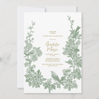 Vintage Botanical First Communion Invitation