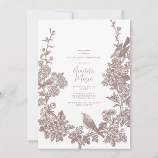 Vintage Botanical First Communion Invitation