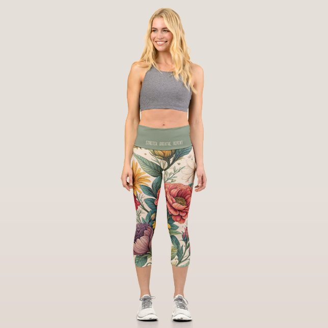 Vintage Botanical Floral Capri Leggings (Front)