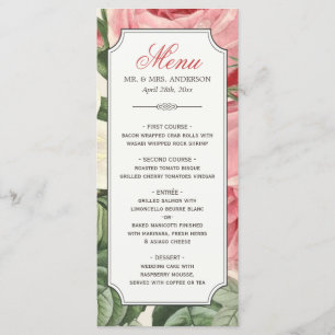 Vintage Botanical Floral Elegant Wedding Menu
