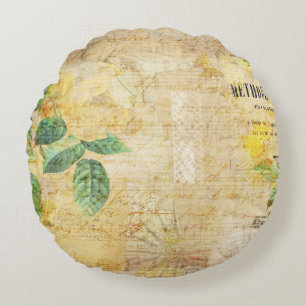 Vintage Botanical Floral Illustration Round Cushion