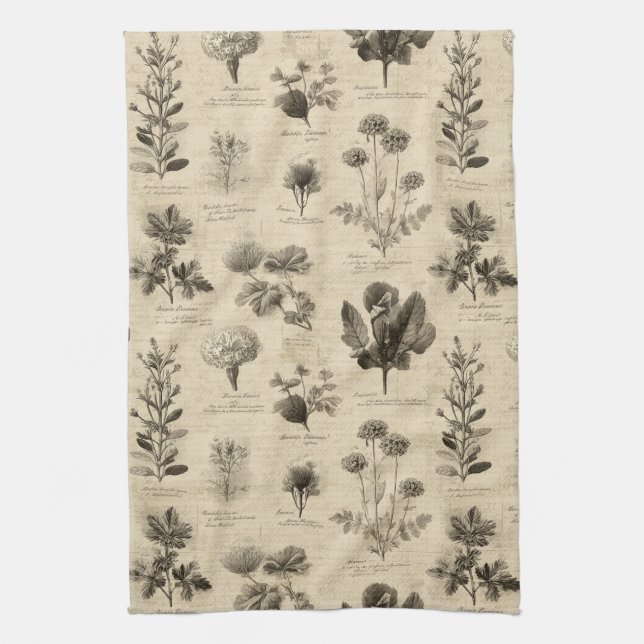 Vintage Botanical Floral Pattern (11) Tea Towel (Vertical)