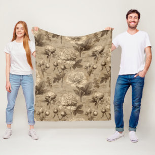 Vintage Botanical Floral Pattern (2) Fleece Blanket
