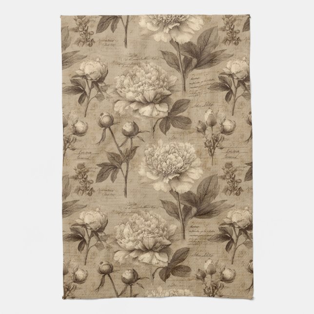 Vintage Botanical Floral Pattern (2) Tea Towel (Vertical)